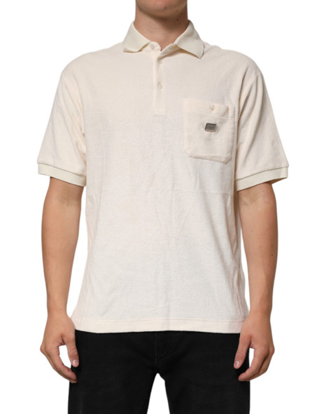 Ivory Cotton Terry Logo Pocket Polo T-shirt Ivory Cotton Terry Logo Pocket Polo T-shirt