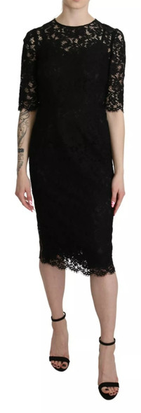 Dolce & Gabbana Black Floral Lace Sheath Knee Length Dress Dolce & Gabbana Black Floral Lace Sheath Knee Length Dress