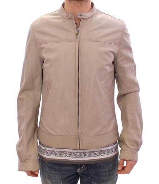 Dolce & Gabbana Beige Leather Jacket Biker Coat Dolce & Gabbana Beige Leather Jacket Biker Coat