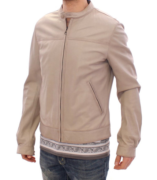 Dolce & Gabbana Beige Leather Jacket Biker Coat Dolce & Gabbana Beige Leather Jacket Biker Coat