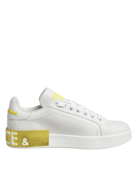 White Yellow Leather Low Top Sneakers Shoes White Yellow Leather Low Top Sneakers Shoes