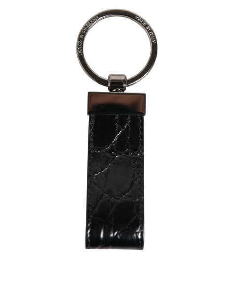 Dolce & Gabbana Black Leather Logo Metal Ring Keychain Holder Men Keyring Dolce & Gabbana Black Leather Logo Metal Ring Keychain Holder Men Keyring
