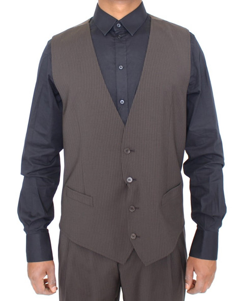 Brown Striped Stretch Dress Vest Brown Striped Stretch Dress Vest