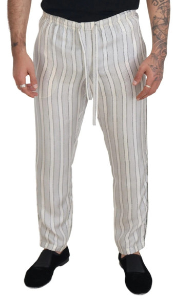 Dolce & Gabbana White Stripes Silk Lounge Trouser Pants Dolce & Gabbana White Stripes Silk Lounge Trouser Pants
