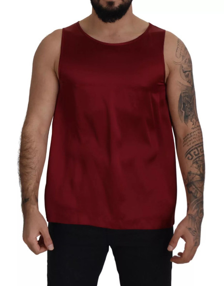 Red Round Neck Sleeveless Silk T-shirt Red Round Neck Sleeveless Silk T-shirt