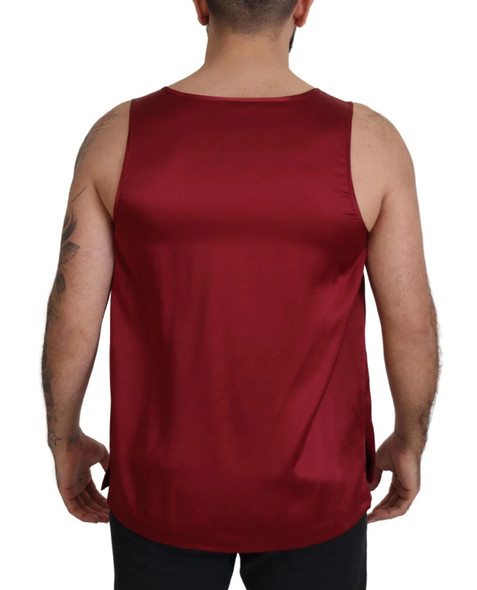 Red Round Neck Sleeveless Silk T-shirt Red Round Neck Sleeveless Silk T-shirt