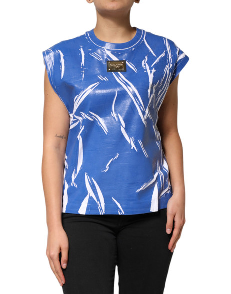 Blue White Cotton Logo Plaque Women Tank Top Blue White Cotton Logo Plaque Women Tank Top