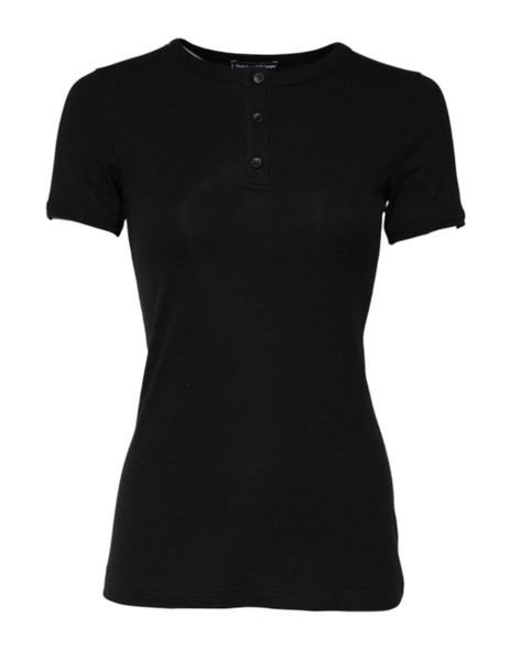 Black Cotton Henley Short Sleeves Top T-shirt Black Cotton Henley Short Sleeves Top T-shirt