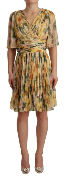 Yellow Floral Print Pleated Maxi Dress Yellow Floral Print Pleated Maxi Dress