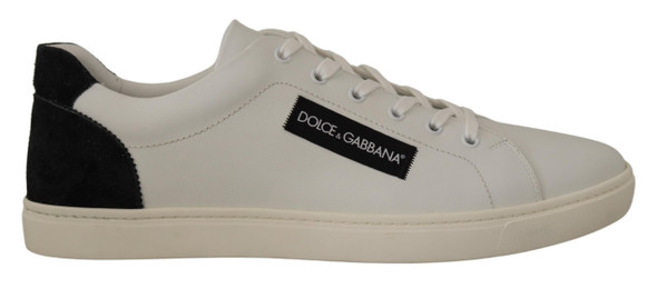 Dolce & Gabbana White Black Leather Low Shoes Sneakers Dolce & Gabbana White Black Leather Low Shoes Sneakers