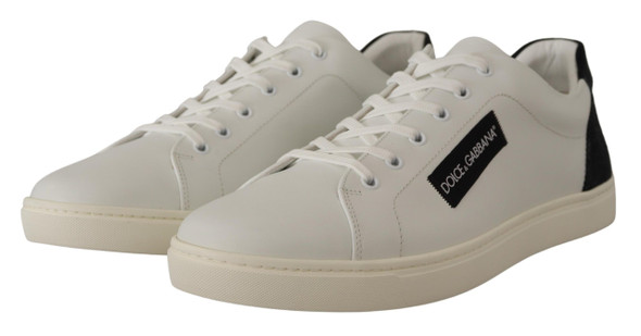Dolce & Gabbana White Black Leather Low Shoes Sneakers Dolce & Gabbana White Black Leather Low Shoes Sneakers
