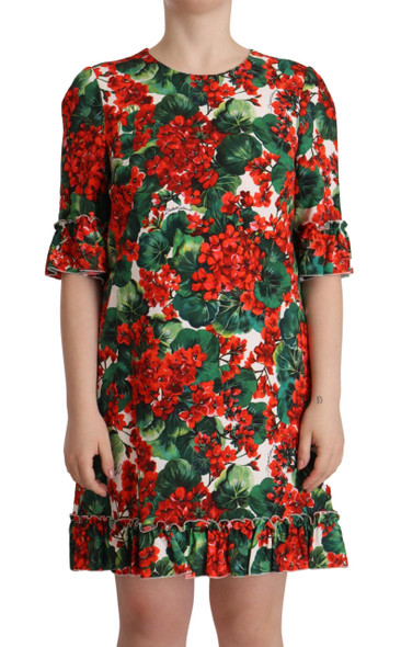 Dolce & Gabbana Multicolor Red Floral Shift Gown Dress Dolce & Gabbana Multicolor Red Floral Shift Gown Dress