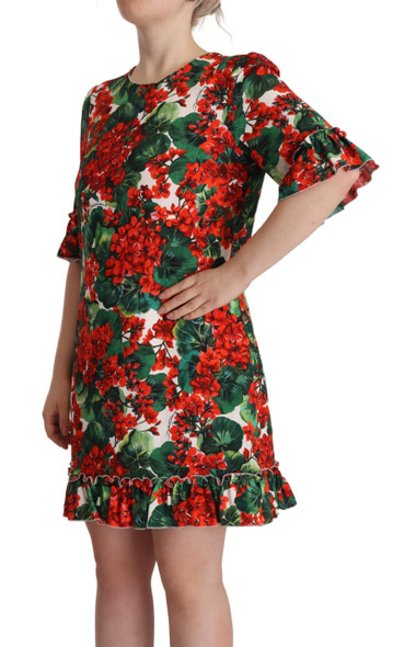 Dolce & Gabbana Multicolor Red Floral Shift Gown Dress Dolce & Gabbana Multicolor Red Floral Shift Gown Dress