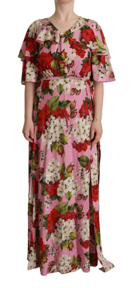 Pink Floral Silk Stretch Gown Maxi Dress Pink Floral Silk Stretch Gown Maxi Dress