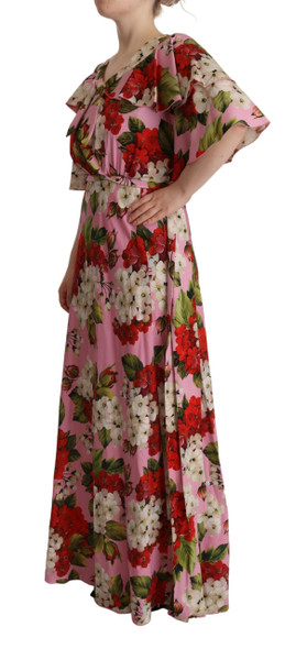 Pink Floral Silk Stretch Gown Maxi Dress Pink Floral Silk Stretch Gown Maxi Dress
