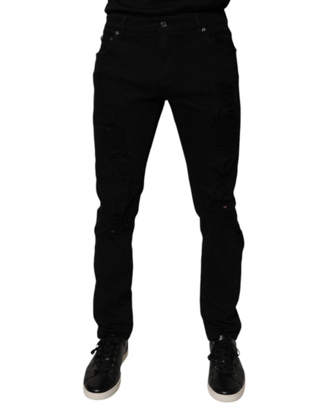 Black Tattered Cotton Skinny Men Denim Jeans Black Tattered Cotton Skinny Men Denim Jeans