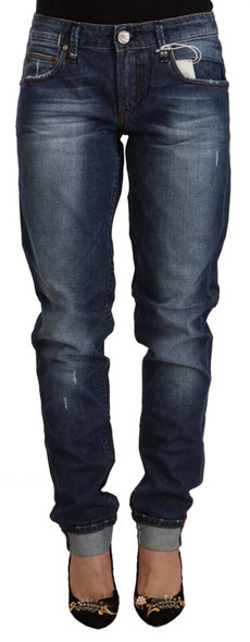 Acht Blue Washed Mid Waist Slim Fit Denim Folded Hem Jeans Acht Blue Washed Mid Waist Slim Fit Denim Folded Hem Jeans