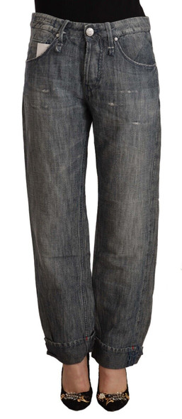 Gray Washed Ramie Straight Denim Folded Hem Jeans Gray Washed Ramie Straight Denim Folded Hem Jeans