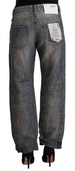 Gray Washed Ramie Straight Denim Folded Hem Jeans Gray Washed Ramie Straight Denim Folded Hem Jeans