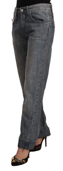 Gray Washed Mid Waist Straight Denim Folded Hem Jeans Gray Washed Mid Waist Straight Denim Folded Hem Jeans