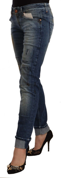 Blue Washed Low Waist Folded Hem Slim Fit Jeans Blue Washed Low Waist Folded Hem Slim Fit Jeans