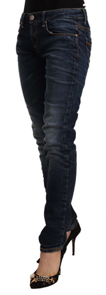 Blue Washed Cotton Mid Waist Skinny Denim Jeans Blue Washed Cotton Mid Waist Skinny Denim Jeans