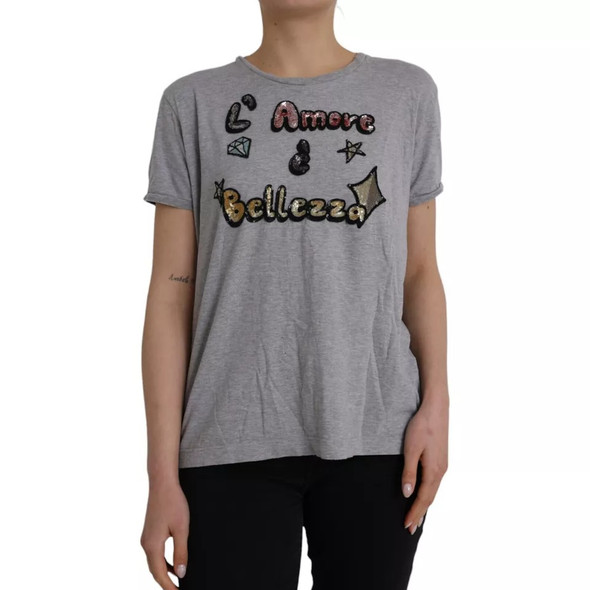Gray Cotton L'Amore E'Bellezza Top T-shirt Gray Cotton L'Amore E'Bellezza Top T-shirt