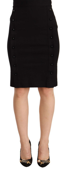 GF Ferre Black High Waist Viscose Knee Length Pencil Cut Skirt GF Ferre Black High Waist Viscose Knee Length Pencil Cut Skirt