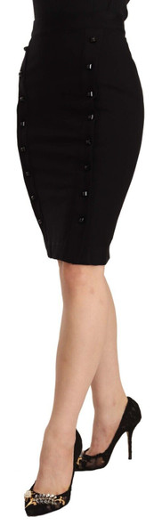 GF Ferre Black High Waist Viscose Knee Length Pencil Cut Skirt GF Ferre Black High Waist Viscose Knee Length Pencil Cut Skirt