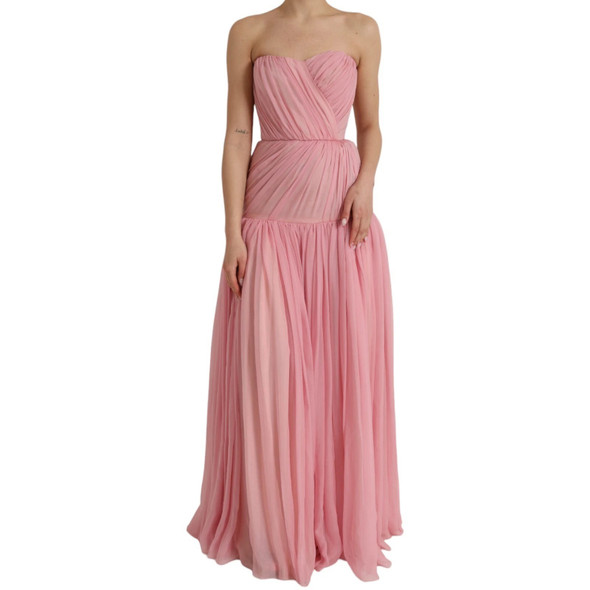 Pink Silk Strapless Maxi A-line Gown Dress Pink Silk Strapless Maxi A-line Gown Dress