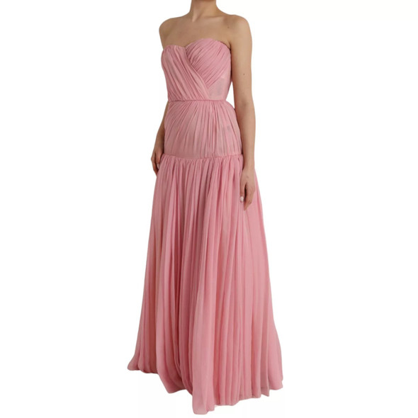 Pink Silk Strapless Maxi A-line Gown Dress Pink Silk Strapless Maxi A-line Gown Dress