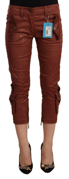 Brown Lurex Mid Waist Cotton Cropped Capri Pants Brown Lurex Mid Waist Cotton Cropped Capri Pants