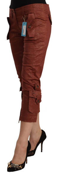 Just Cavalli Brown Lurex Mid Waist Cotton Cropped Capri Pants Just Cavalli Brown Lurex Mid Waist Cotton Cropped Capri Pants