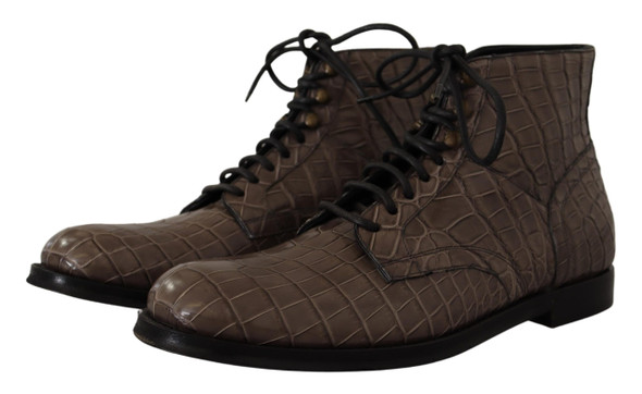 Dolce & Gabbana Gray Crocodile Leather Derby Boots Dolce & Gabbana Gray Crocodile Leather Derby Boots