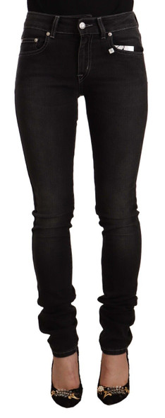 GF Ferre Black Washed Mid Waist Cotton Skinny Slim Fit Jeans GF Ferre Black Washed Mid Waist Cotton Skinny Slim Fit Jeans