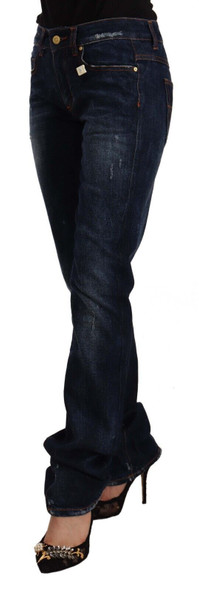 GF Ferre Dark Blue Washed Mid Waist Cotton Denim Straight Jeans GF Ferre Dark Blue Washed Mid Waist Cotton Denim Straight Jeans