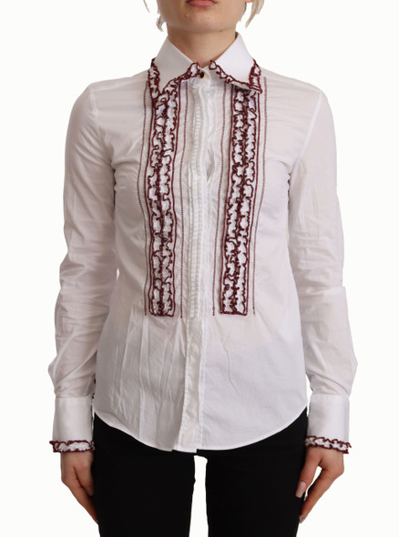 Dolce & Gabbana White Cotton Lace Long Sleeves Ruffle Collar Top Shirt Dolce & Gabbana White Cotton Lace Long Sleeves Ruffle Collar Top Shirt
