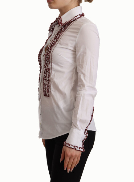 Dolce & Gabbana White Cotton Lace Long Sleeves Ruffle Collar Top Shirt Dolce & Gabbana White Cotton Lace Long Sleeves Ruffle Collar Top Shirt
