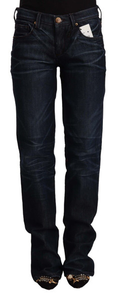 Dark Blue Mid Waist Cotton Denim Straight Jeans Dark Blue Mid Waist Cotton Denim Straight Jeans