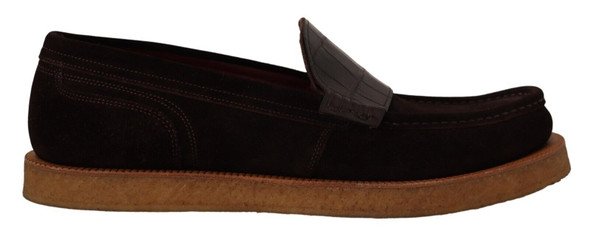 Dolce & Gabbana Brown Suede Leather Slip On Flats Moccasin Shoes Dolce & Gabbana Brown Suede Leather Slip On Flats Moccasin Shoes