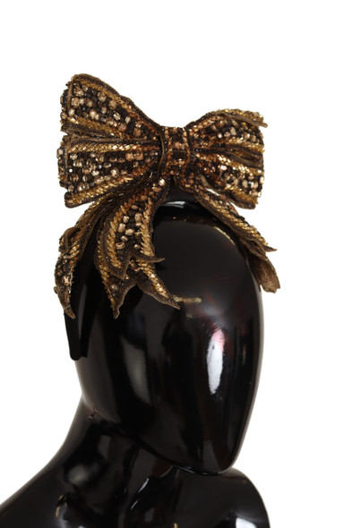 Dolce & Gabbana Gold Crystal Beaded Sequined Silk Bow Headband Diadem Dolce & Gabbana Gold Crystal Beaded Sequined Silk Bow Headband Diadem