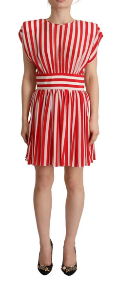 Red White Stripes Silk Mini A-line Dress Red White Stripes Silk Mini A-line Dress