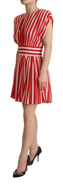 Red White Stripes Silk Mini A-line Dress Red White Stripes Silk Mini A-line Dress