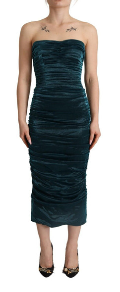 Dolce & Gabbana Turquoise Bustier Bodice Draped Midi Dress Dolce & Gabbana Turquoise Bustier Bodice Draped Midi Dress