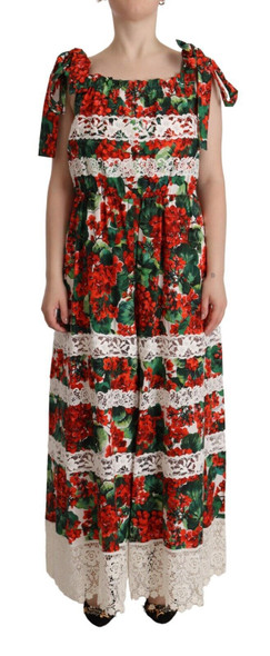 Dolce & Gabbana Multicolor Geranium Print Lace Long Maxi Dress Dolce & Gabbana Multicolor Geranium Print Lace Long Maxi Dress