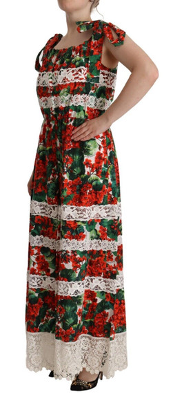 Dolce & Gabbana Multicolor Geranium Print Lace Long Maxi Dress Dolce & Gabbana Multicolor Geranium Print Lace Long Maxi Dress