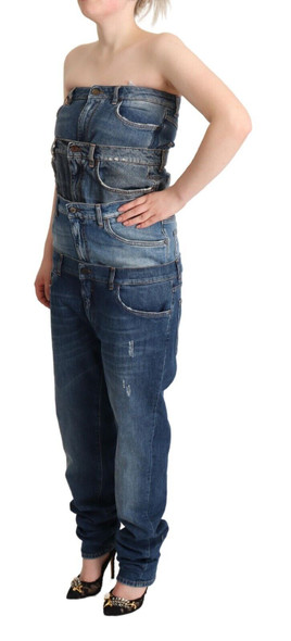 Dolce & Gabbana Dark Blue Cotton Strapless Denim Jumpsuit Dress Dolce & Gabbana Dark Blue Cotton Strapless Denim Jumpsuit Dress
