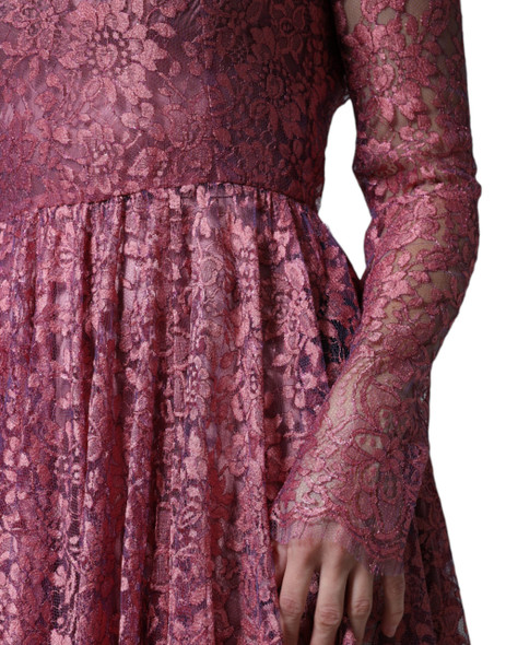 Pink Floral Lace Long Sleeve Midi Dress Pink Floral Lace Long Sleeve Midi Dress