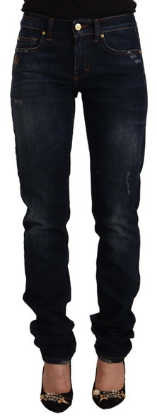 GF Ferre Dark Blue Washed Mid Waist Cotton Denim Skinny Jeans GF Ferre Dark Blue Washed Mid Waist Cotton Denim Skinny Jeans