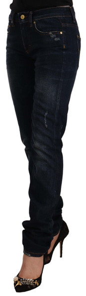 Dark Blue Washed Mid Waist Cotton Denim Skinny Jeans Dark Blue Washed Mid Waist Cotton Denim Skinny Jeans